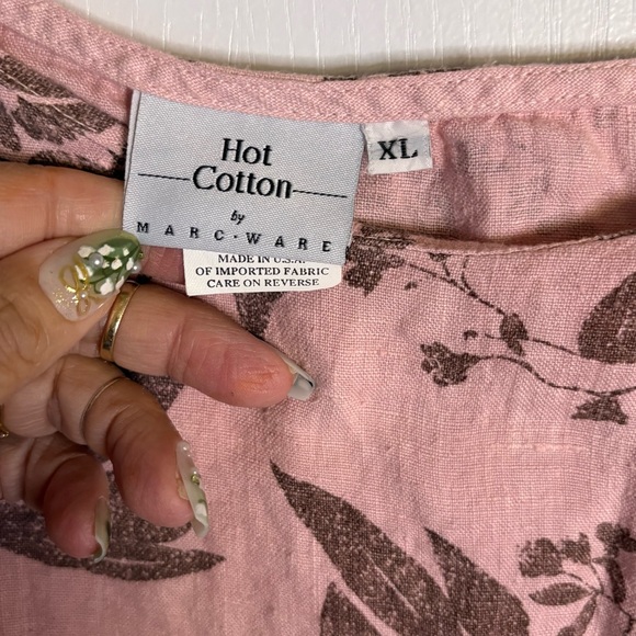 Hot Cotton Pink and Brown Floral 100% Linen Blouse - Picture 3 of 5